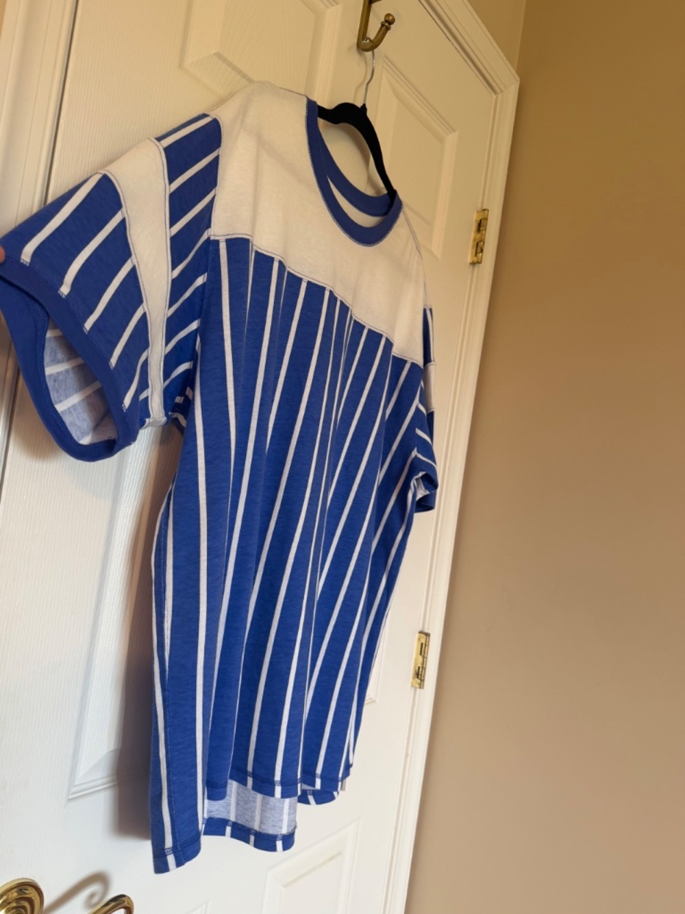 FREE PEOPLE Stanley Cambridge Jersey Tee - Size XS - Blue and White Stripe Logo - Picture 5 of 7